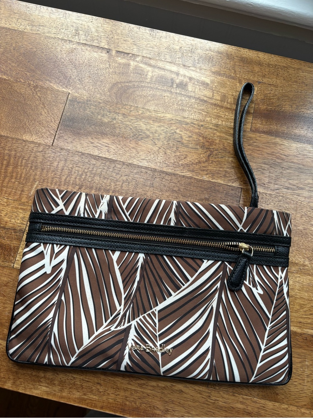 Vera Bradley Brown, White & Black Palm-Print Wristlet Clutch
